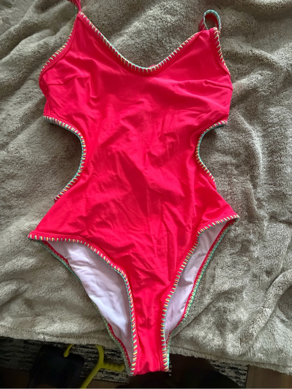 Popvil watermelon scallop one piece NWOT